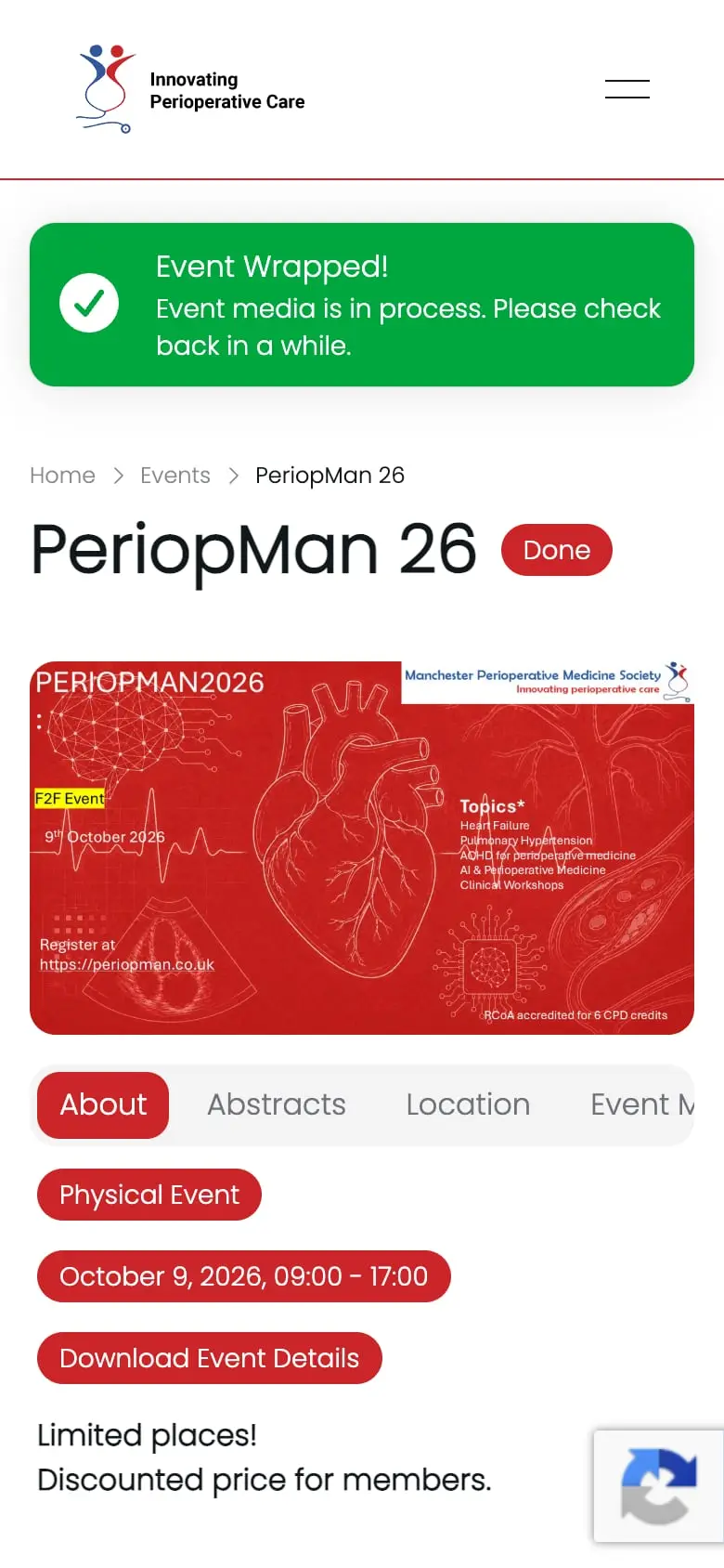 The PeriopMan 26 event page on a phone