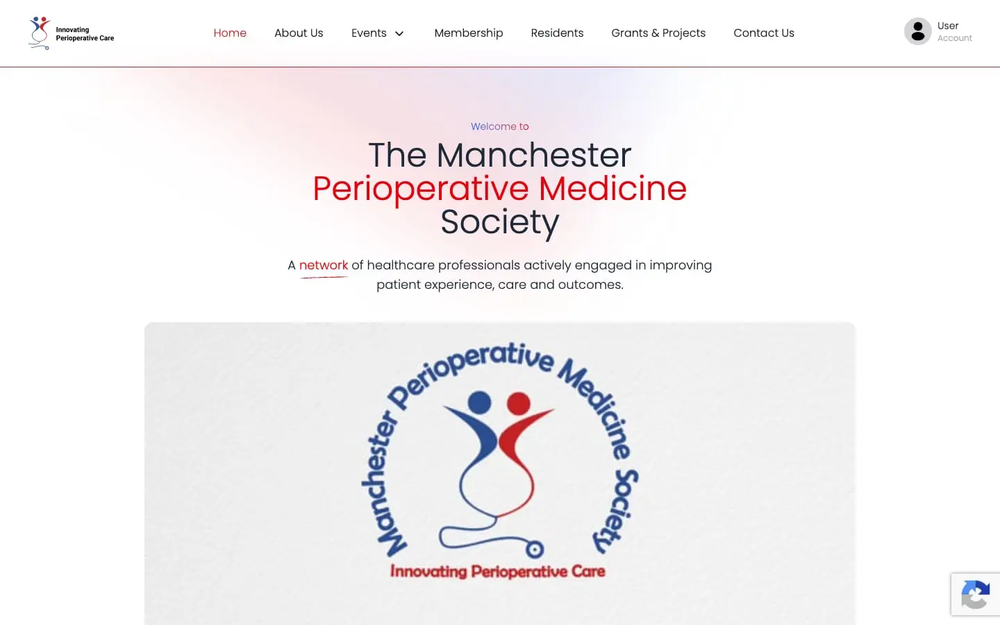 The Periopman home page, welcoming visitors to the Manchester Perioperative Medicine Society