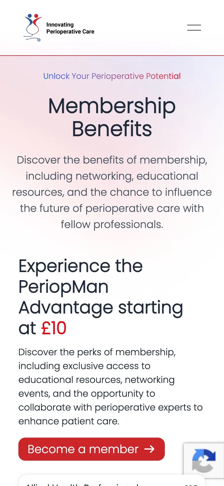 The membership page, with the three tiers and the benefits of joining, on a phone
